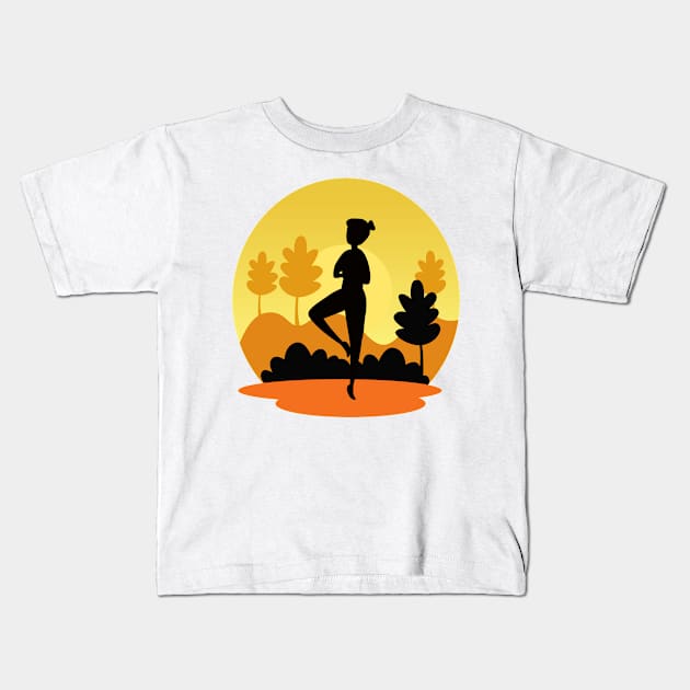 Silhouette of a female doing pilates and yoga. Kids T-Shirt by TheDesigNook